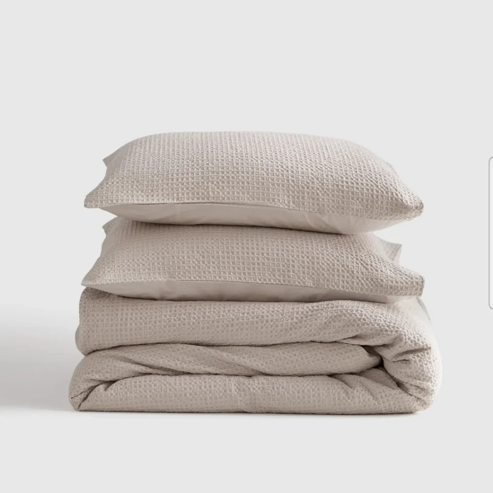 NWOT! Quince 100% Organic Cotton Waffle Sand Duvet & 2 Shams! Full/ Queen (989)